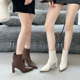 商场撤柜尖头瘦瘦靴粗跟短靴女冬季 超火秋冬扁跟靴子DY8009 新款