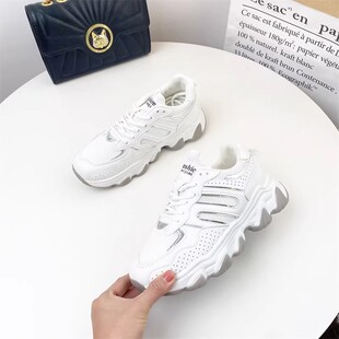 真皮牛皮撤柜拼接休闲鞋厚底老爹鞋女轻便舒服旅游鞋运动鞋5267