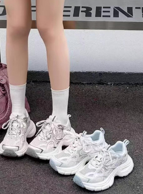 真皮网面透气增高厚底老爹鞋新款百搭系带休闲运动鞋K5X05-19077