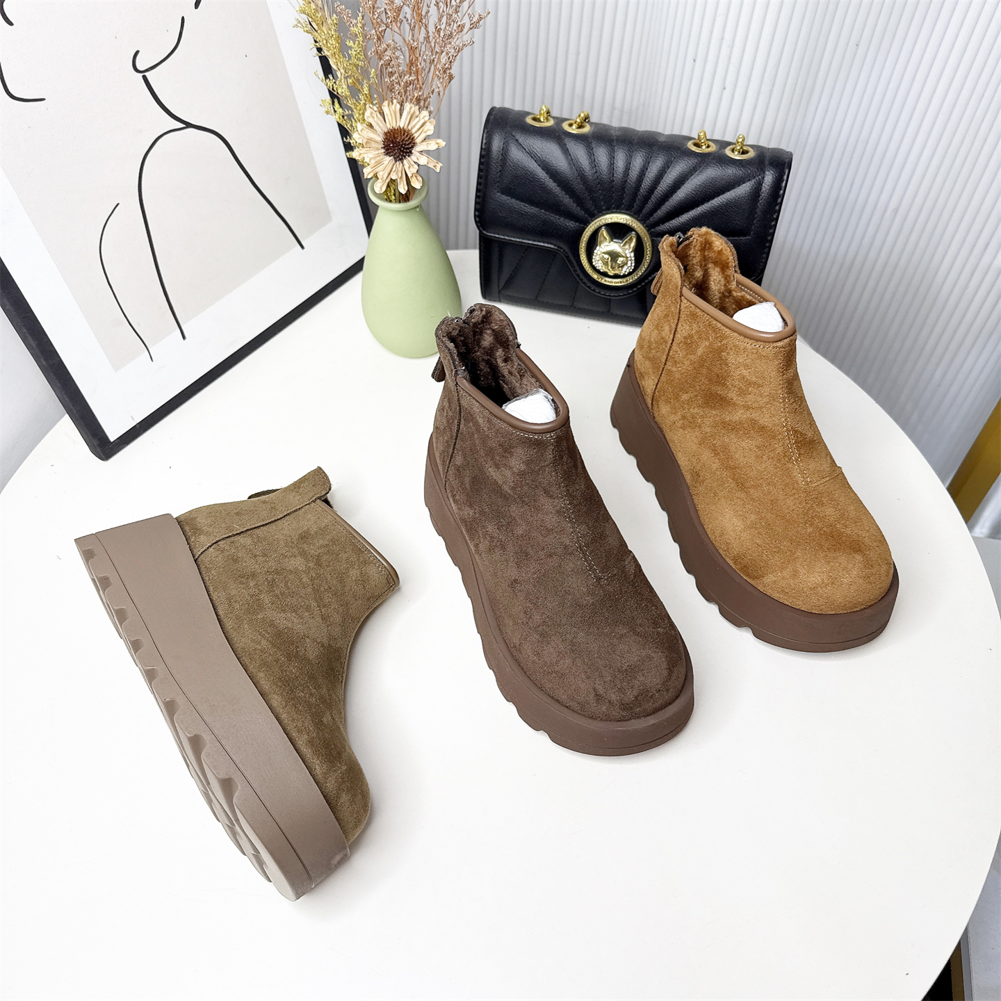 厚底厚绒增高靴女2025冬季小个子勃肯鞋百搭后拉链轻便棉鞋201047