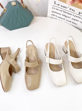 希希家时尚后空粗跟半包凉鞋百搭舒适单鞋女款25191