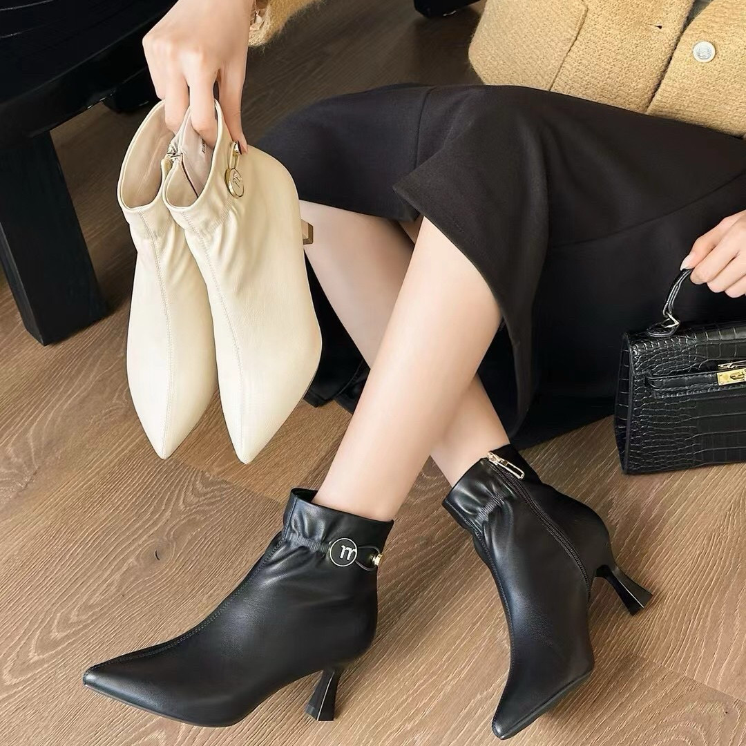 34码韩版时装靴女新款尖头细跟高跟短靴百搭气质瘦瘦靴H60553,女鞋,时装靴,淘宝优惠券,粉丝福利购,淘宝优惠卷