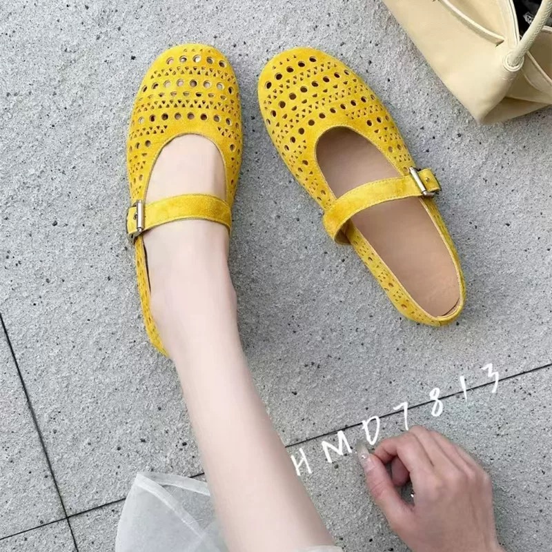 真皮！镂空玛丽珍鞋夏新款韩版百搭平底一字扣带休闲运动鞋039993