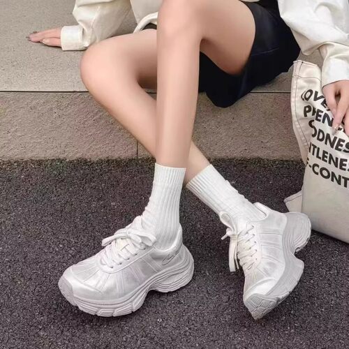 真皮！珠光银舒适日常轻便简约百搭休闲洋气简约厚底老爹8877-10