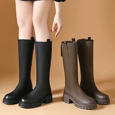 40码新款厚底长筒靴骑士靴高筒靴圆头粗跟瘦瘦靴百搭时装靴138023
