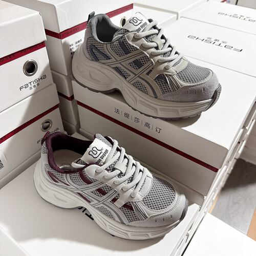 撤柜真皮老爹鞋新款女跑步镂空运动鞋厚底F6988-1