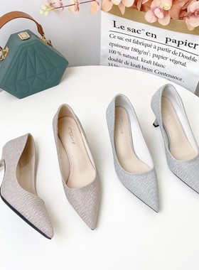 希希家 高跟单鞋时尚百搭尖头浅口婚鞋韩版名媛秀气女鞋SS22A1708