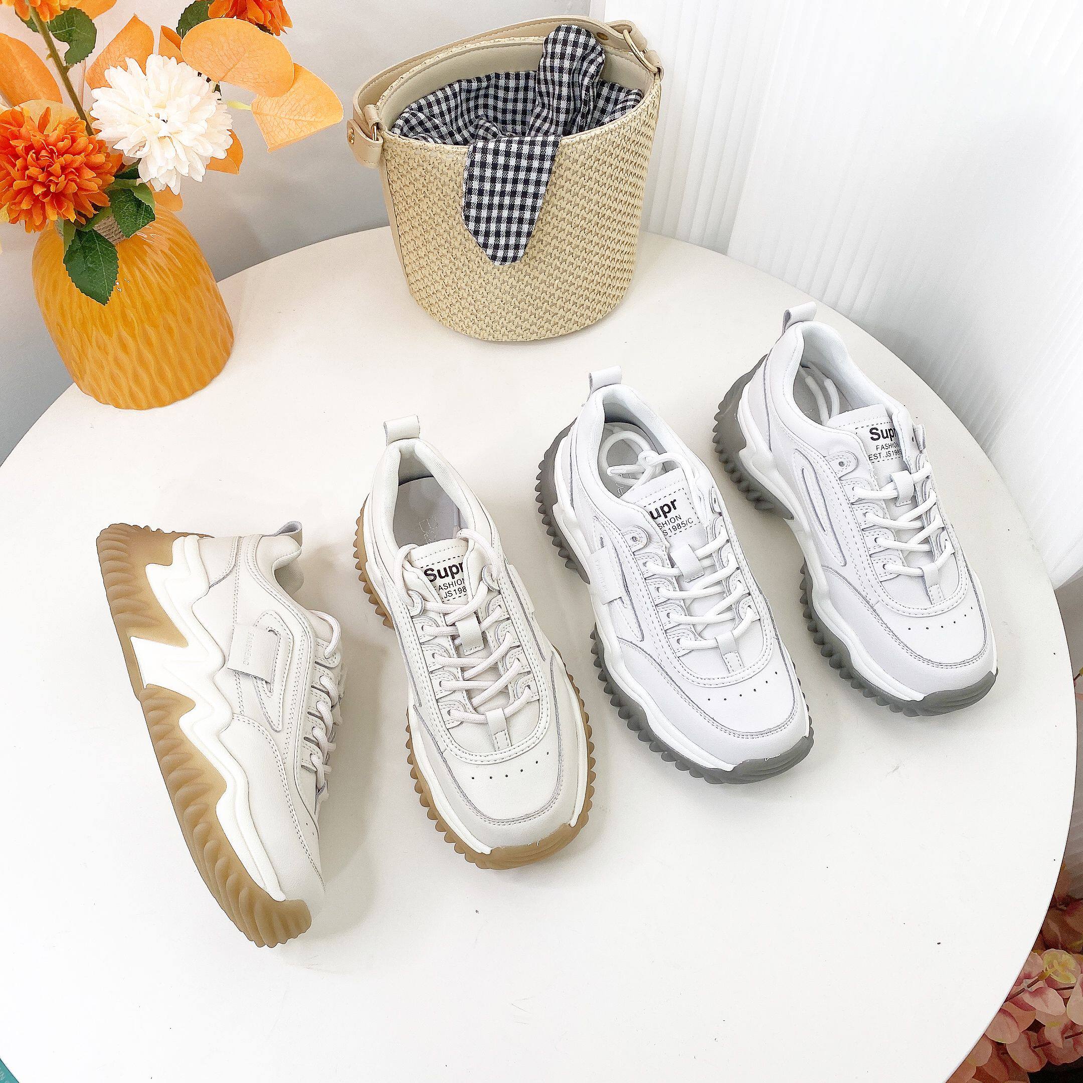 希希家 真皮牛皮吸膜鞋底拼网休闲鞋厚底老爹鞋女秋冬款yx24a1615