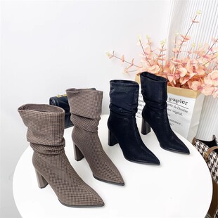 高跟8835 女靴粗跟跟尖头气质名媛冬季 时尚 希希家撤柜特价