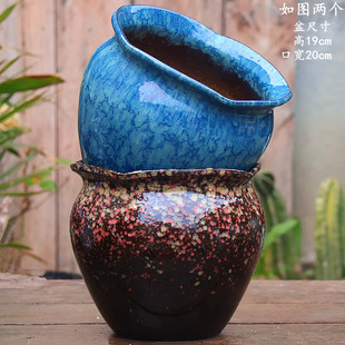 轻奢特价 手工花口多肉花盆陶瓷花盆家用陶土大口径多肉新款 盆栽花