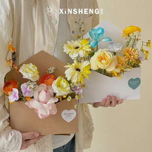 芯苼物语 信封花盒花店鲜花束精致插花盒手工diy节日礼物花艺资材