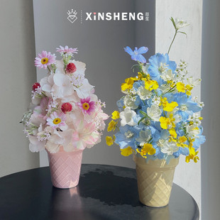 芯苼物语 冰淇淋陶瓷杯鲜花花束氛围感插花杯材料手工diy花艺资材