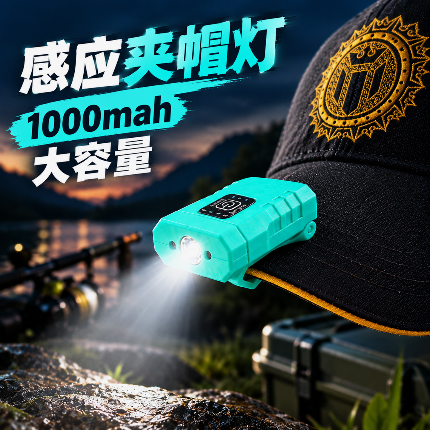 夜钓感应夹帽灯帽檐灯头灯上饵灯可调大容量才续航轻便夹灯钓鱼