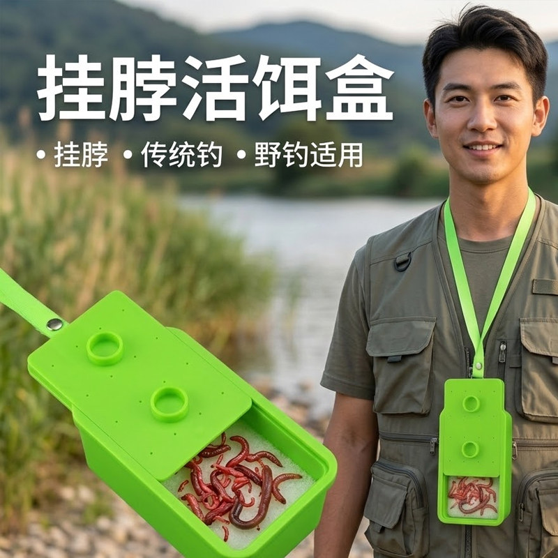 传统钓走钓挂脖活饵蚯蚓红虫盒便携式透气钓鱼红虫盒垂钓用品野钓图片