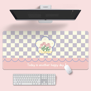 原创棋盘格超大ins风鼠标垫清新可爱花朵小熊学生宿舍电脑桌垫女