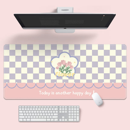原创棋盘格超大ins风鼠标垫清新可爱花朵小熊学生宿舍电脑桌垫女