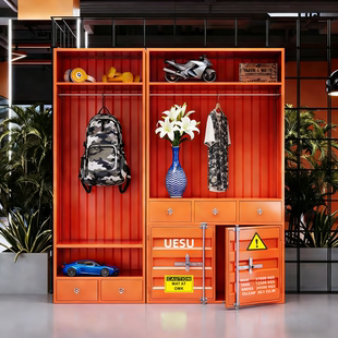 工业风简易衣柜收纳卧室衣帽间服装店铁艺集装箱网红衣橱展示柜子