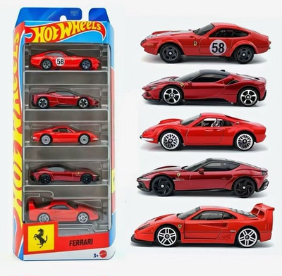 HOTWHEELS风火轮法拉利五连包JLN12赛车合金汽车收藏模型玩具礼物