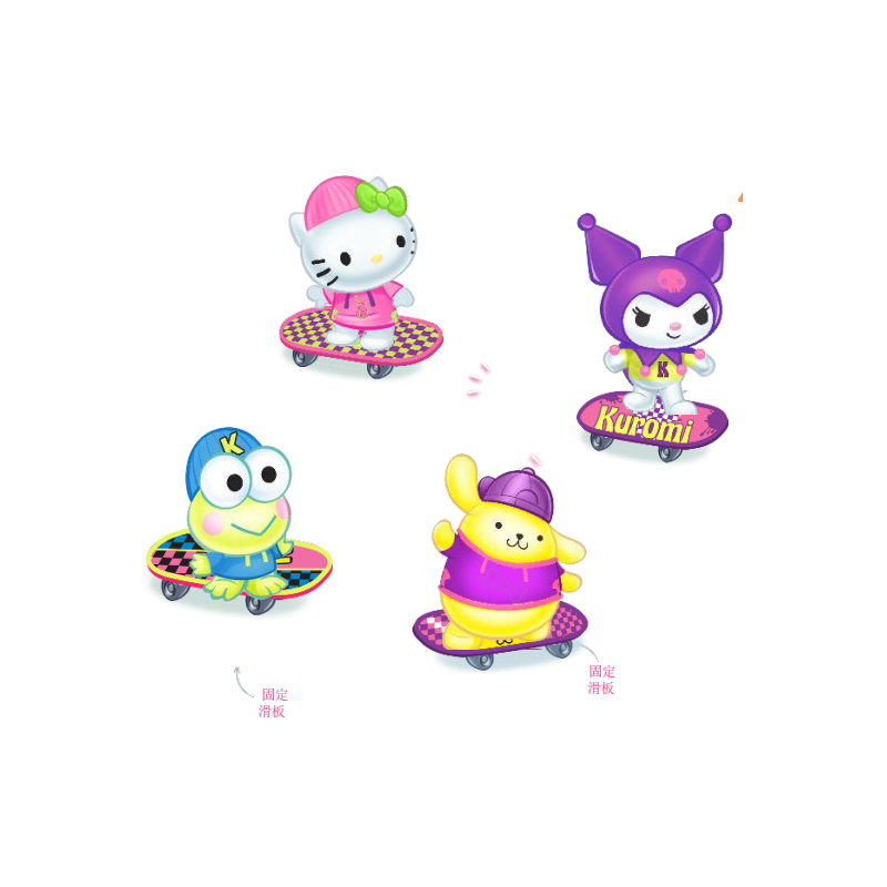 JAZWARES 三丽鸥角色凯蒂猫 布丁狗大眼蛙 库洛米4英寸滑板公仔