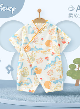 迪士尼斜襟系扣连体衣纯棉夏季