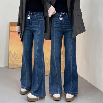 复古蓝微喇牛仔裤女2025春季新款