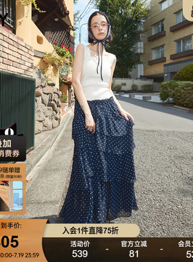 SLY 春季新品甜美日系波点不规则层叠半身长裙030IAR31-3601