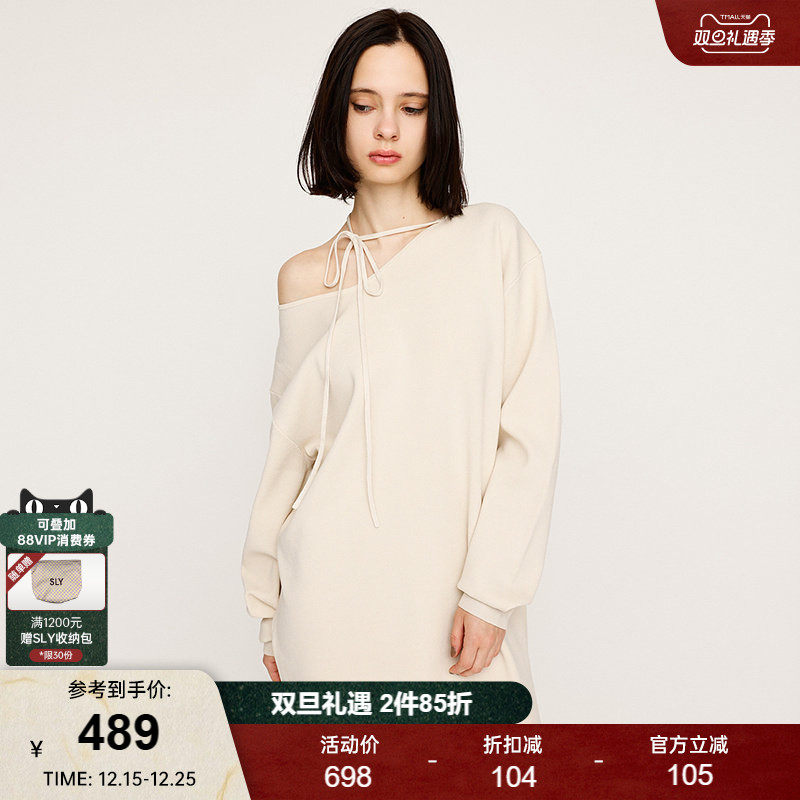 SLY2025秋季新品慵懒oversize系带领罗纹针织连衣裙030IAR73-1331