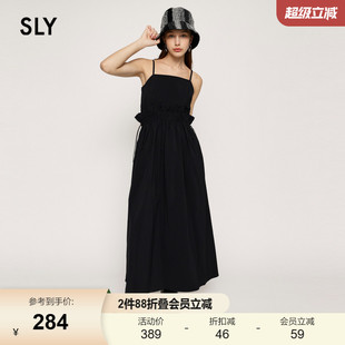 SLY 4340 甜美优雅工装 风甜酷风花边抽绳吊带连衣裙女030GSR33