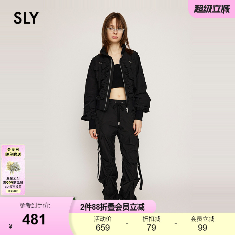 SLY 春季美式vibe户外风抽褶绑带工装裤女030HAZ31-1321