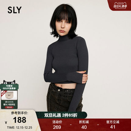 SLY 2024冬季新品高领修身简约短款针织衫小上衣女030HAR70-3641