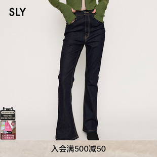 女030GAR12 SLY 2640 馬蹄褲 牛仔褲 深藍復古水洗高腰修身 微喇褲
