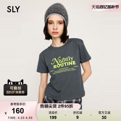 SLY 早春新品休闲风字母撞色简约圆领短袖T恤女030ISR90-0651