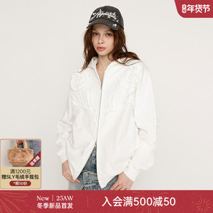 SLY 2026早春新品街头潮酷风褶皱立体花纹连帽卫衣030JSA80-1601