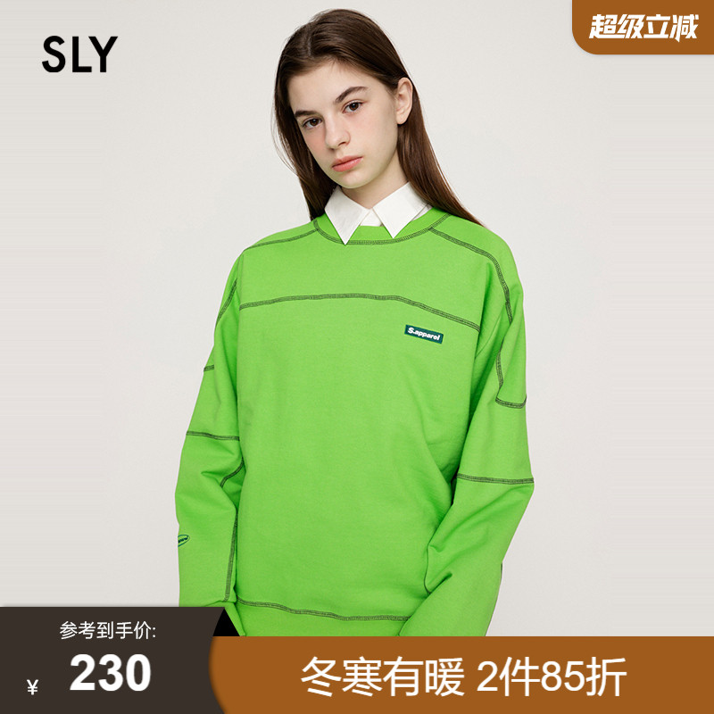 SLY美式复古明线撞色圆领卫衣