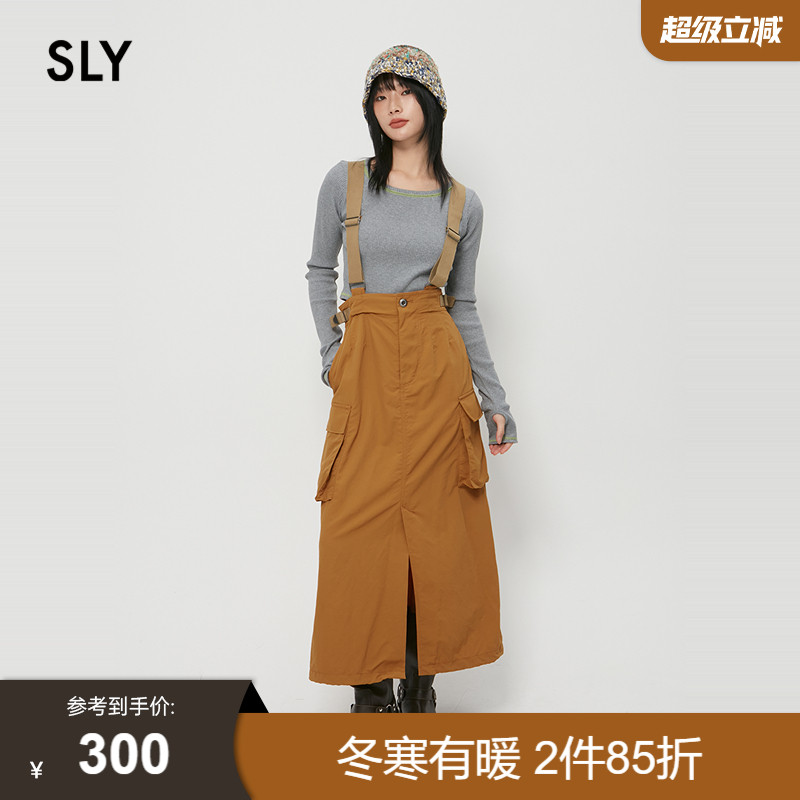 sly 2024冬季新品工装风开叉大口袋背带半身裙女030HAZ31-5261