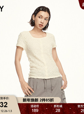 SLY 2024夏季新品优雅通勤肌理感方领多色短袖衬衫039HSN80-0411