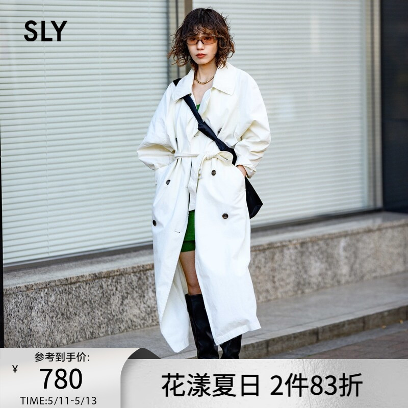 sly古着感磨边处理长款休闲大衣