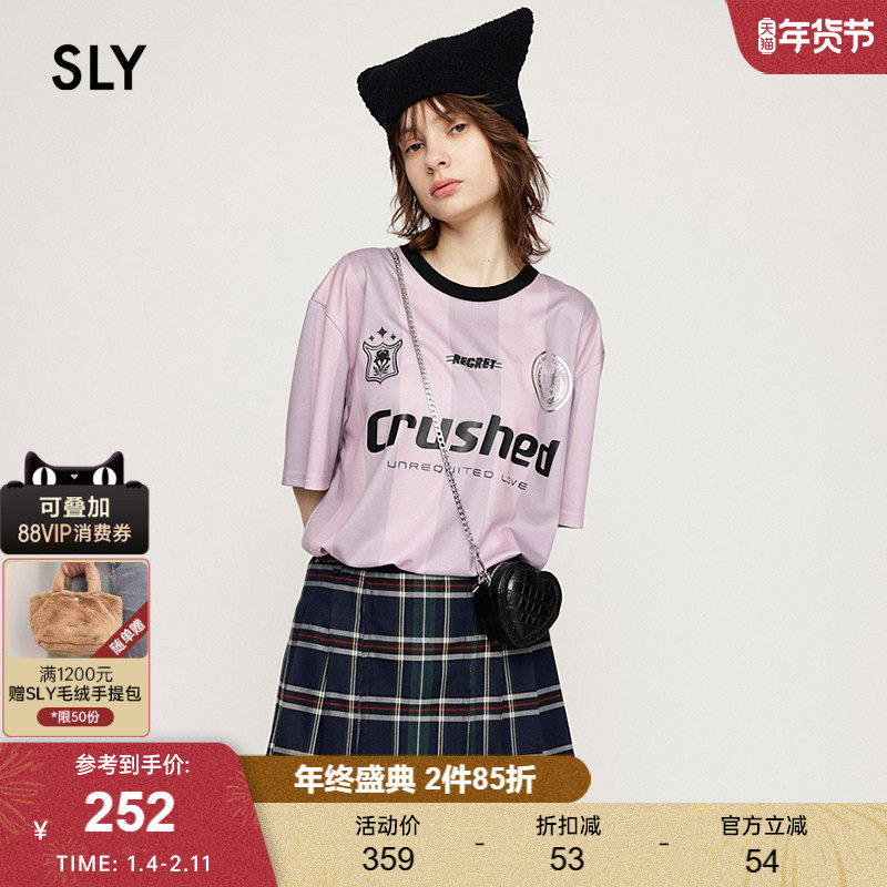 SLY 2024夏季新品撞色运动休闲风字母印花短袖T恤女030HSZ90-0851,女装/女士精品,T恤,淘宝优惠券,粉丝福利购,淘宝优惠卷
