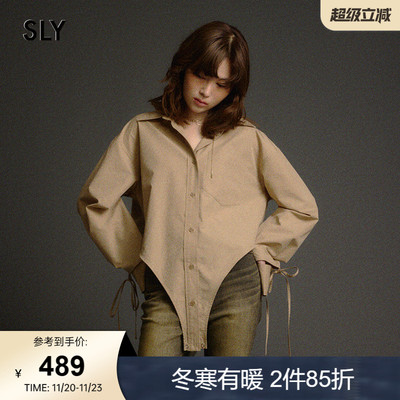 SLY2025早秋新品通勤风设计感袖口系带镂空宽松衬衫030IAY30-0471