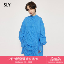 SLY 甜美日系风蝴蝶结抽褶设计半高领宽松连衣裙女030GSR33-1630