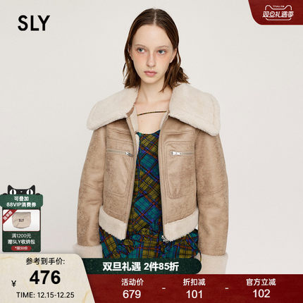 SLY冬季新品甜酷正反两穿皮毛一体夹克外套女030HAA30-1131