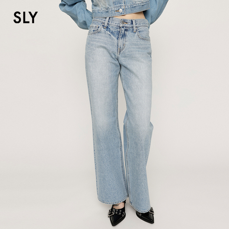SLY休闲丹宁风水洗直筒牛仔裤