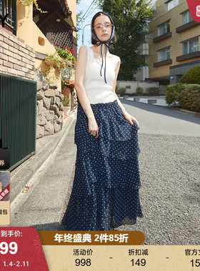 SLY 2025秋季新品甜美日系波点不规则层叠半身长裙030IAR31-3601