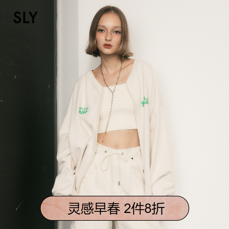 sly欧美风正反两穿运动卫衣外套