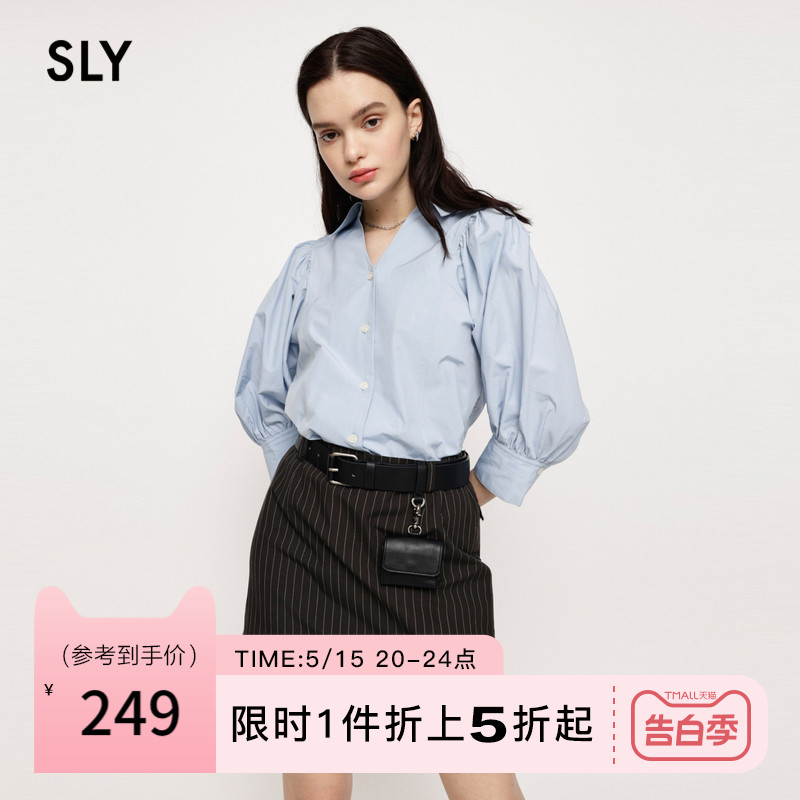 sly露背设计优雅灯笼短袖衬衫