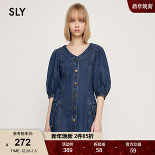 牛仔裙连衣裙女030HSA33 SLY 怀旧复古风泡泡袖 新品 3940 24冬季