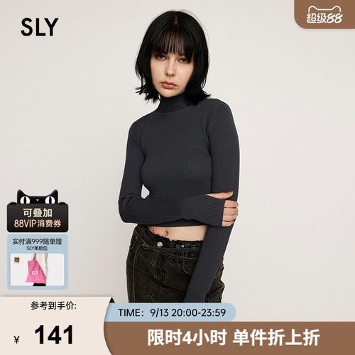 SLY 春季新品高领修身简约短款针织衫小上衣女030HAR70-3641
