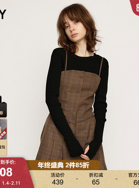 SLY 2024冬季新品法式赫本风多穿法百褶吊带连衣裙030HAR33-5761