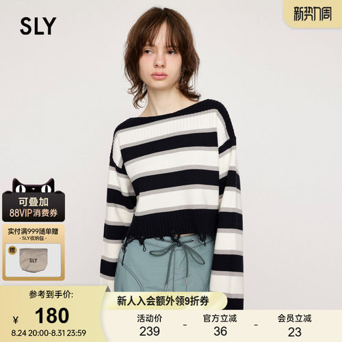 sly甜美日系撞色条纹针织衫毛衣