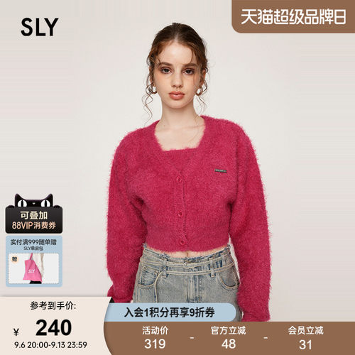 SLY 春季新品甜辣减龄金属标V领针织开衫女030HAY70-2731